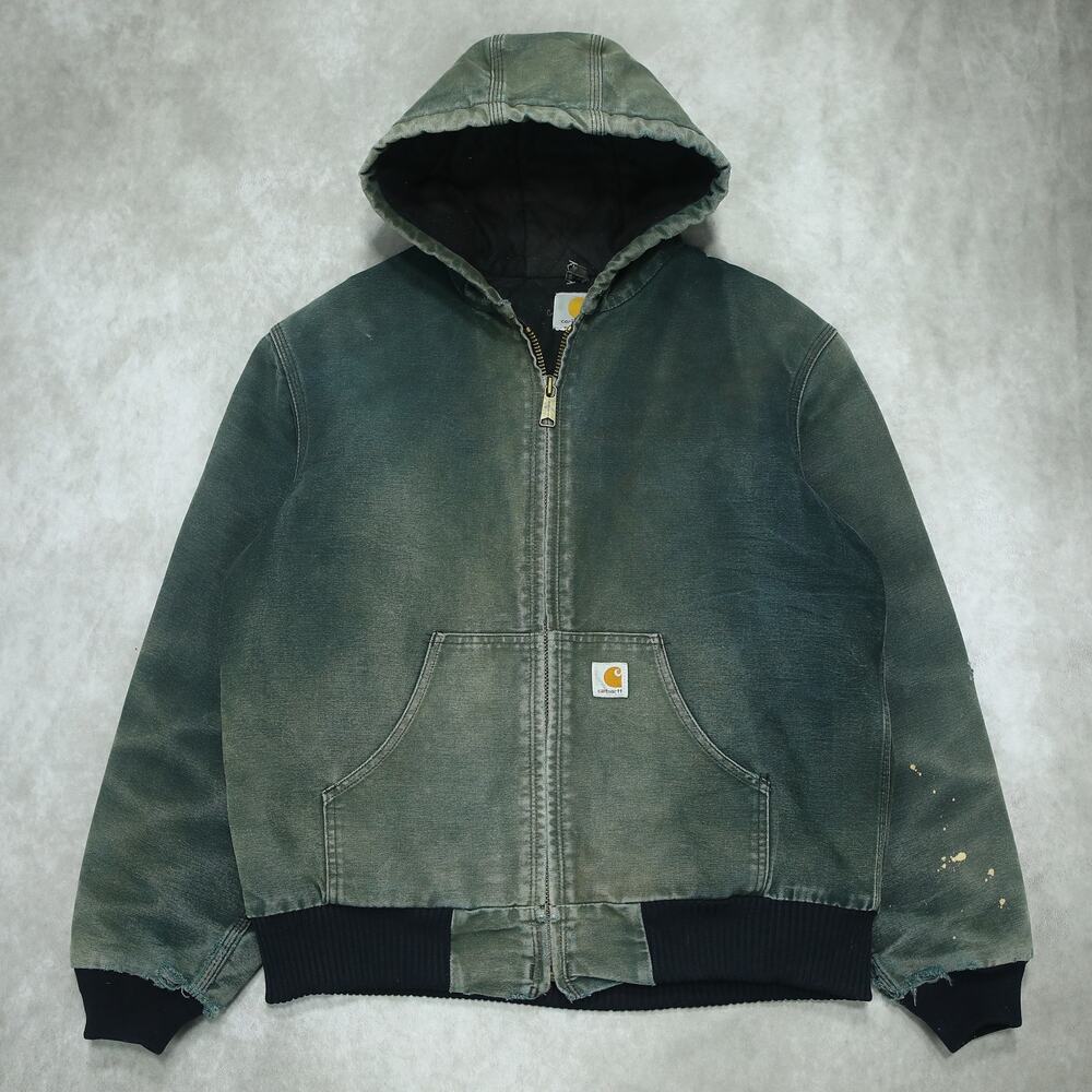 Vintage FADED Black Carhartt J140 BLK Hooded Jacket Size Medium